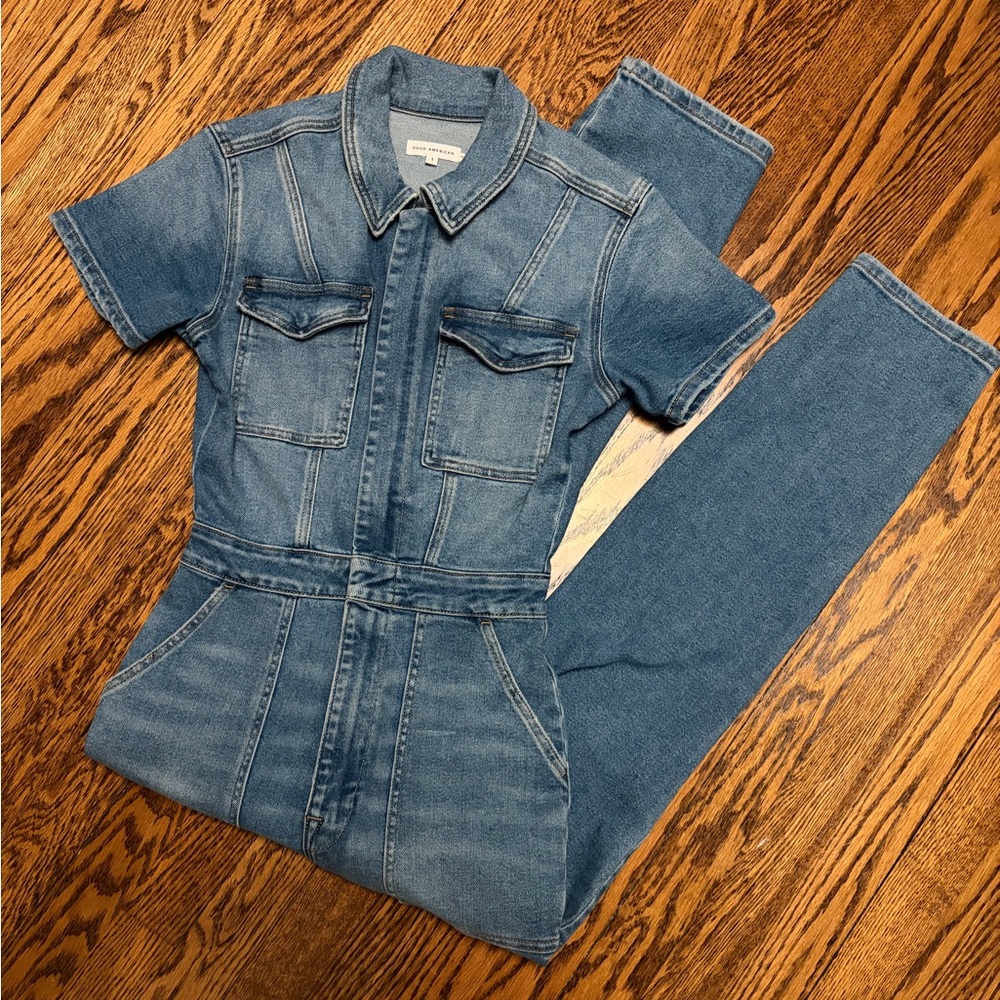 Good American Denim Military Jumpsuit Coverall Size 1